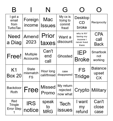 Turbotasic Bingo Card