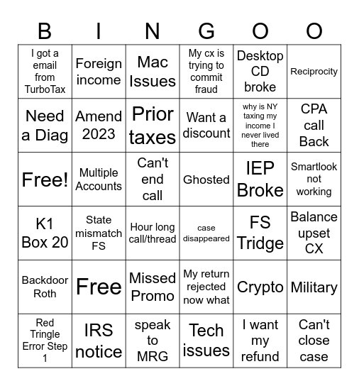 Turbotasic Bingo Card