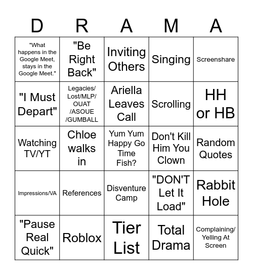 Google Meet Bingo Card