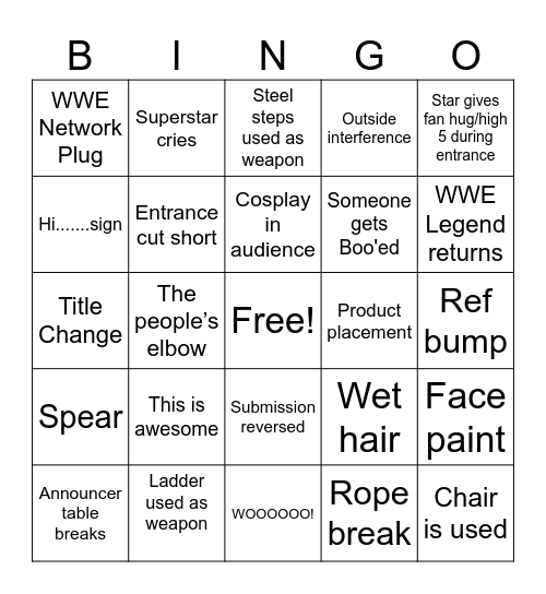 Wrestlemania BINGO Card