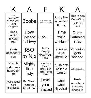 Kushball Stream Bingo Card