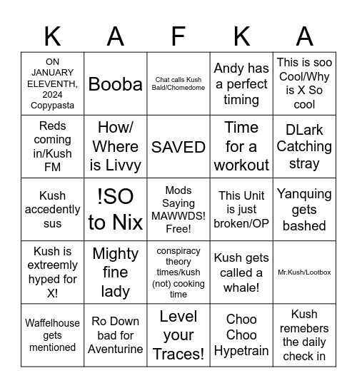 Kushball Stream Bingo Card