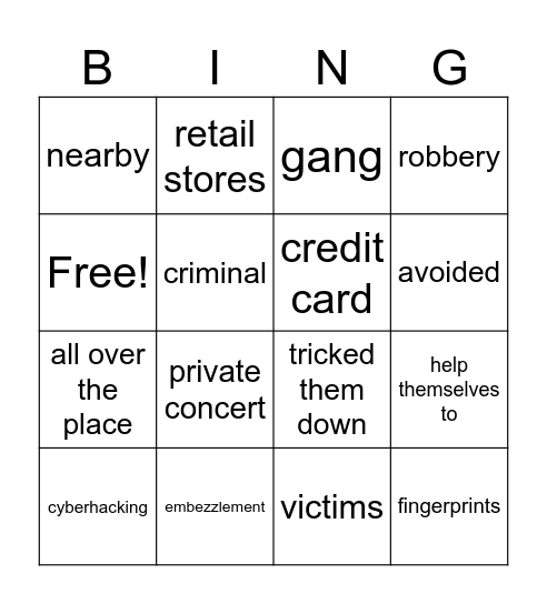 Culture: Famous Ciminals Bingo Card