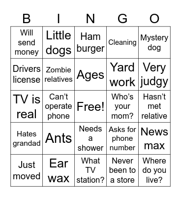 Grandma Bingo Card