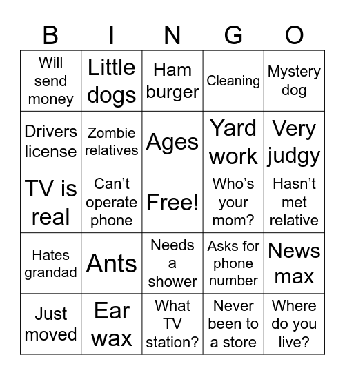 Grandma Bingo Card