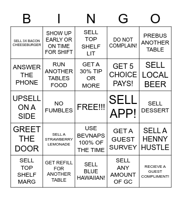 BUFFALO WILD WINGS Bingo Card