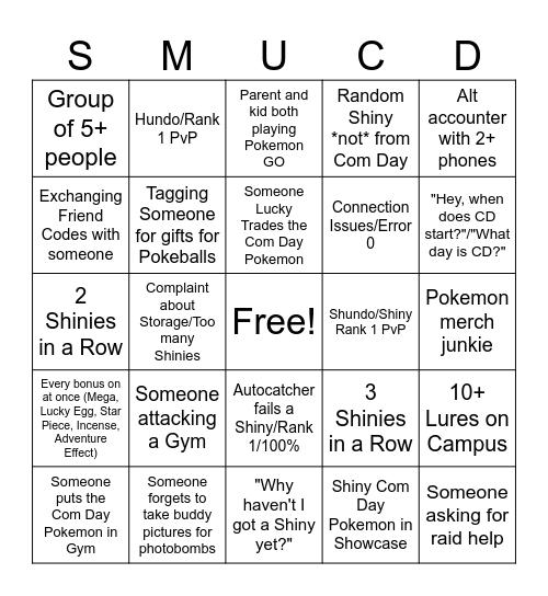 Bagon Community Day Classic Bingo Card