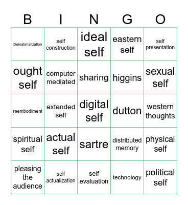 DIGITAL SELF Bingo Card