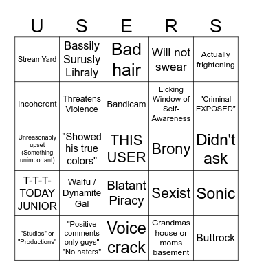 Invasion of the Body Users Bingo Card