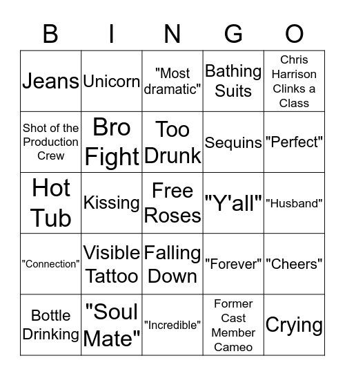 JOJO Bachelorette Bingo Card