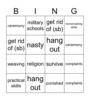 Unit 12 Playing by the rules! Bingo Card