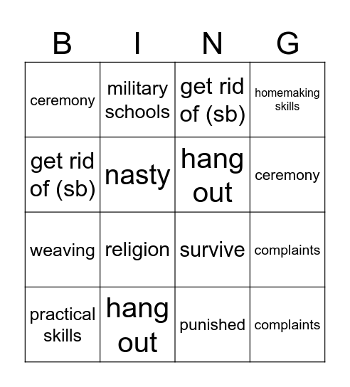 Unit 12 Playing by the rules! Bingo Card