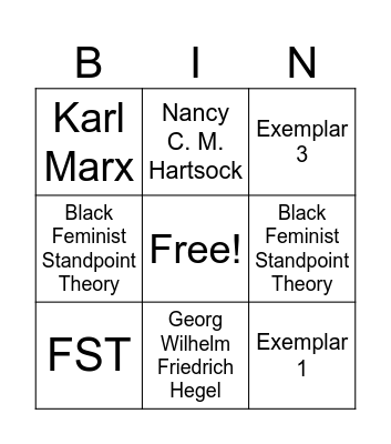 Feminist Theory Bingo Card
