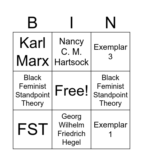 Feminist Theory Bingo Card