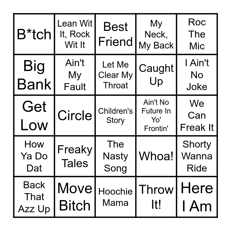 Vibe Bingo Hip Hop Round 2 Bingo Card