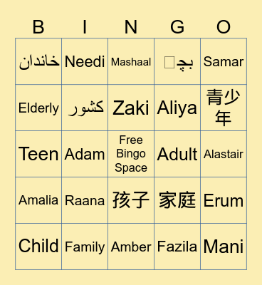 The Family Of... Bingo Card