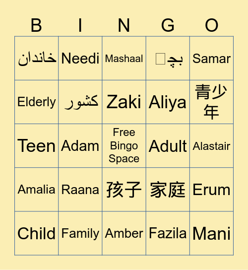 The Family Of... Bingo Card