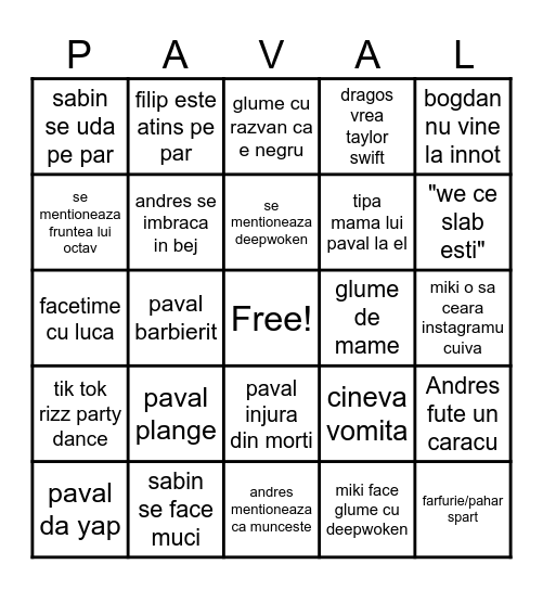Majorat Paval Bingo Card