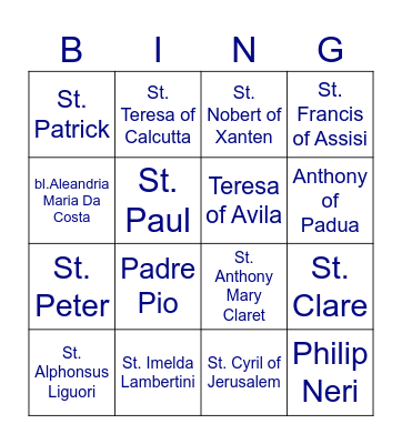 Saint's Bingo Card