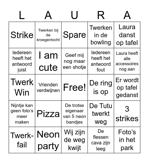 Laura’s vrijgezellen Bingo Card