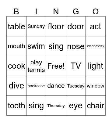 Discover English starter Bingo Card