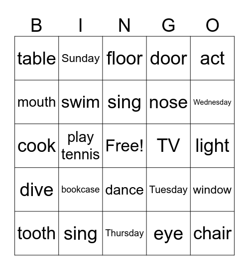 Discover English starter Bingo Card