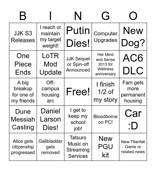 2025 Bingo... Bingo Card