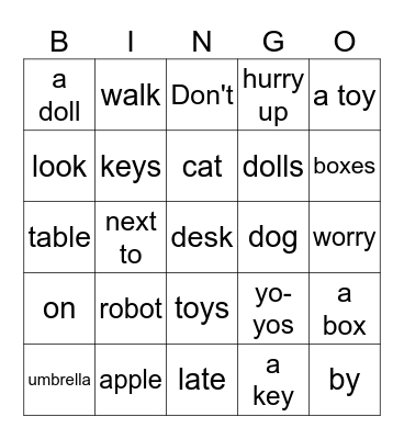 Part 4, Lesson 2, 4th graders Bingo Card