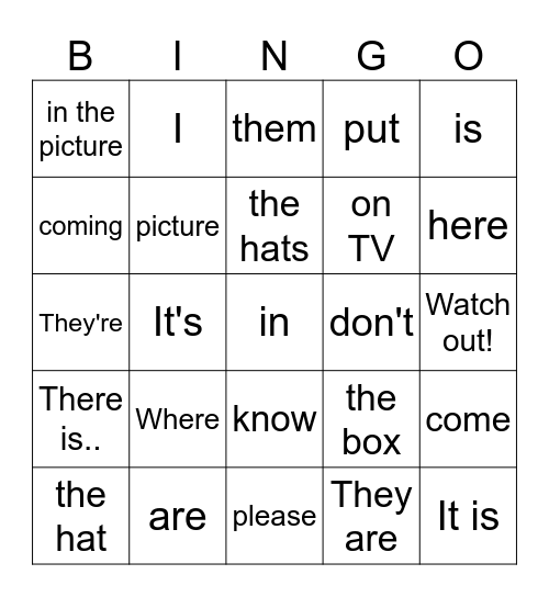 Part 5, Unit 2, 4th graders Bingo Card
