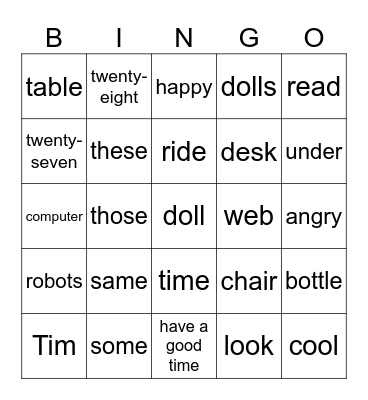 Part 1, Overall Review, 4th graders Bingo Card