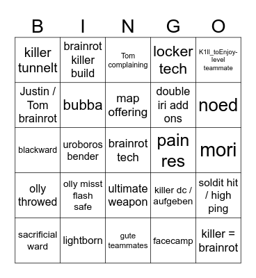 DbD Bingo Card