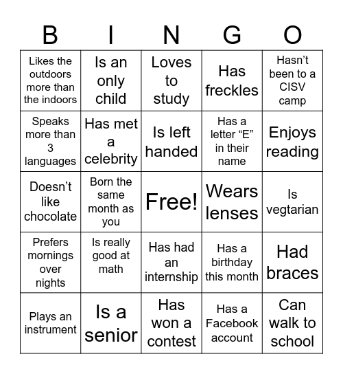 Untitled Bingo Card