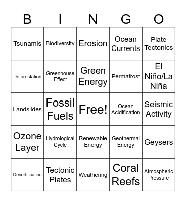 Earth Science Bingo Card