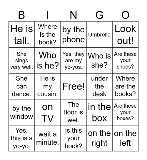 Part 4, Overall, 4th graders Bingo Card