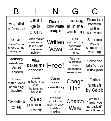 Wedding Bingo Card