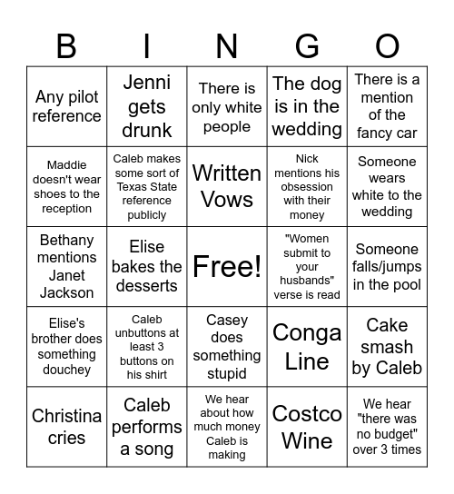 Wedding Bingo Card