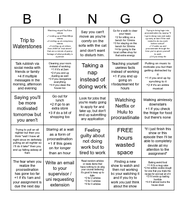Procrastination Bingo Card