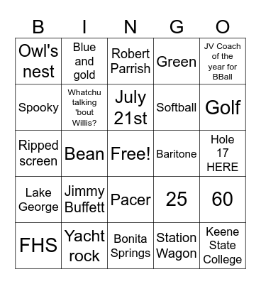 Lisa's 60th Bingo Card