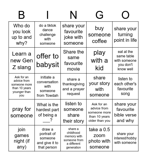 Church Camp Bingo Card