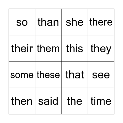 Sight Words Bingo Card