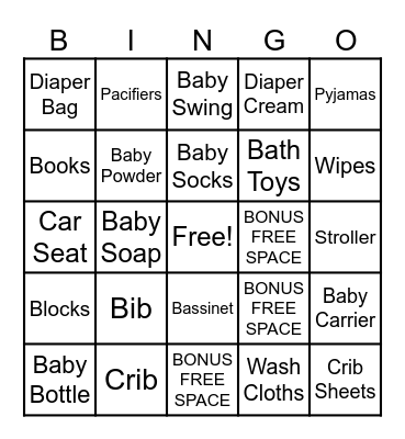 Baby Shower Bingo Card
