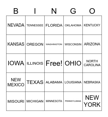 COVER THE STATES BINGO Card