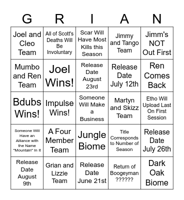 Life Series Bingo Card