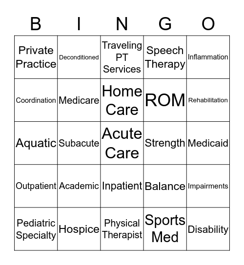 Clinical Setting  Bingo Card