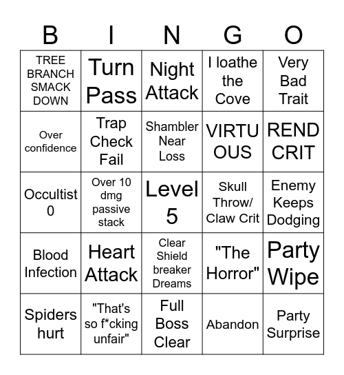 Darkest Dungeon Bingo Card