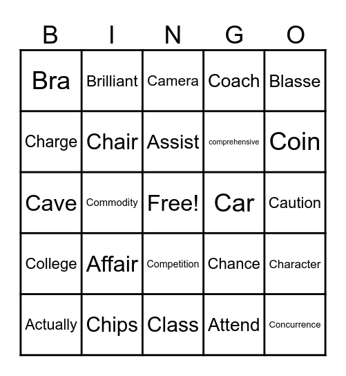 Faux Amis Bingo Card