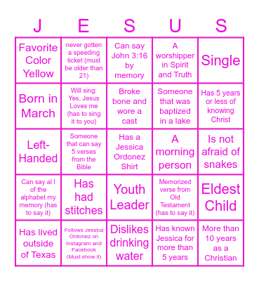 Jessica Ordonez: Uncion en el Aire Bingo Card