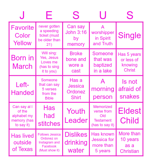 Jessica Ordonez: Uncion en el Aire Bingo Card