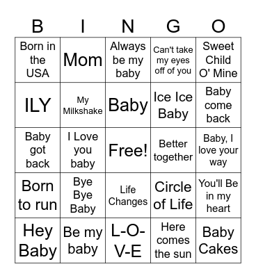 Baby Shower Bingo Card