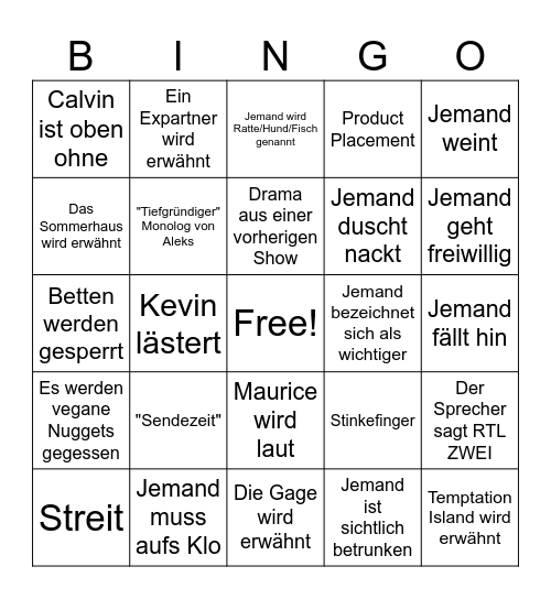 Kampf der Realitystars Bingo Card